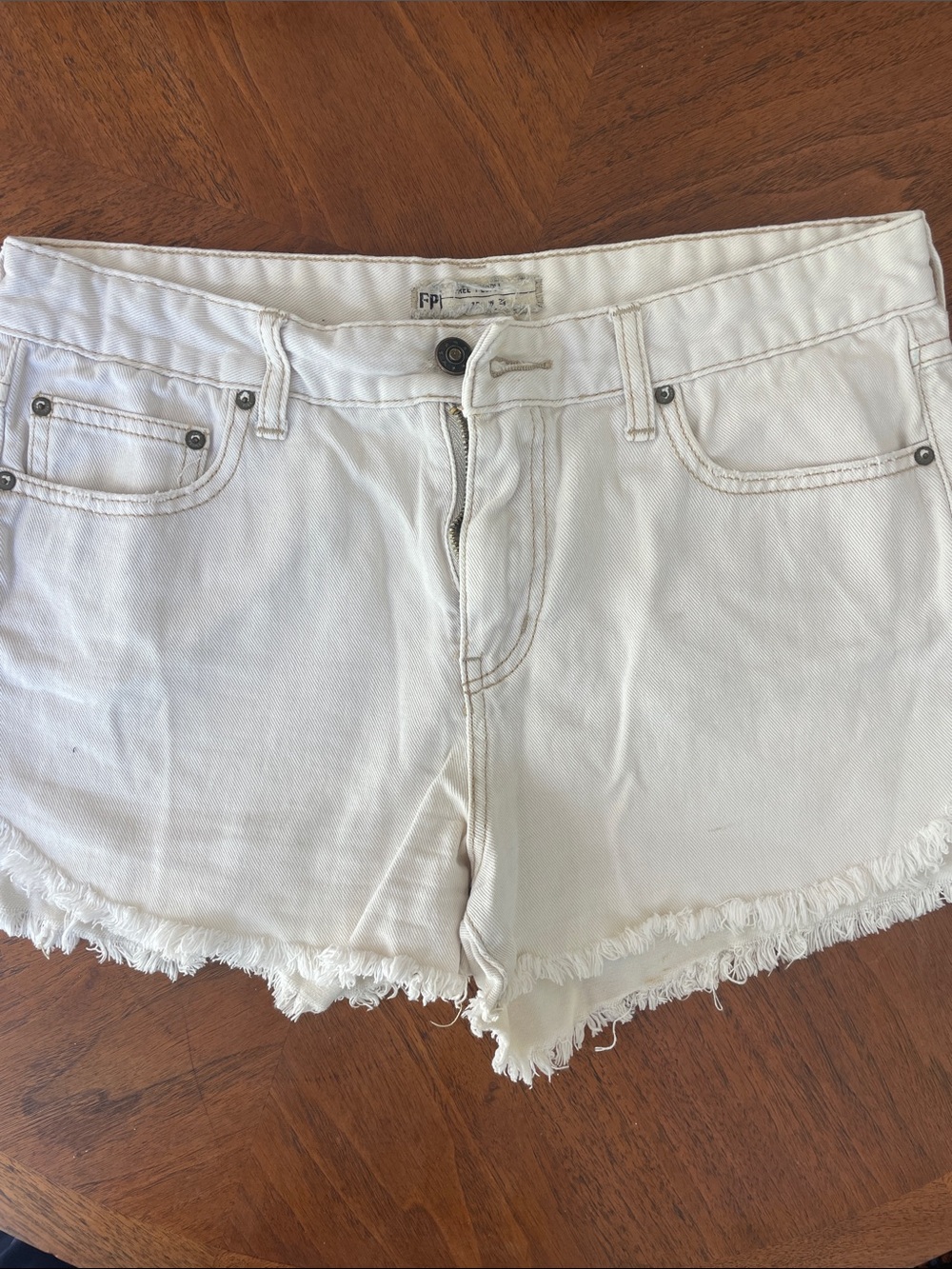 Free People Off-White Frayed Hem Denim Shorts